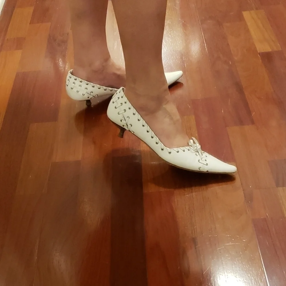 Dior Rare LU 12 Laces & Grommets White Leather Kitten Heels 38.5 - 8 Unique Euro - Picture 16 of 16